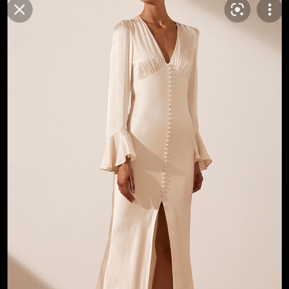 Shona Joy La Lune Frill Cuff Bias MIDI Dress - Cream - Size 2